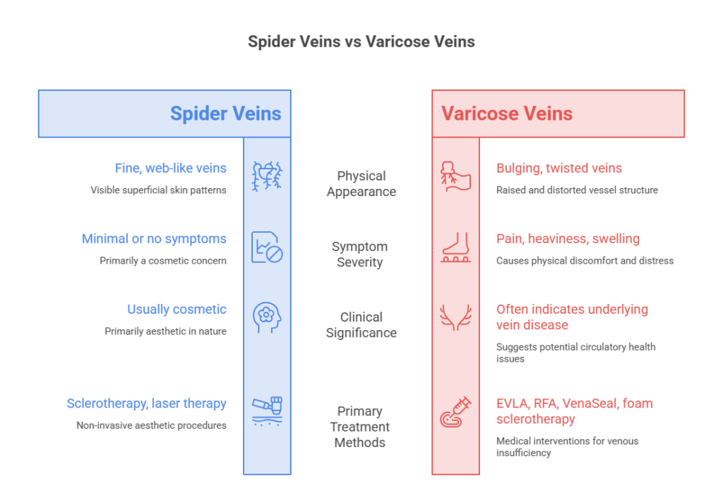 Varicose veins vs Spider veins