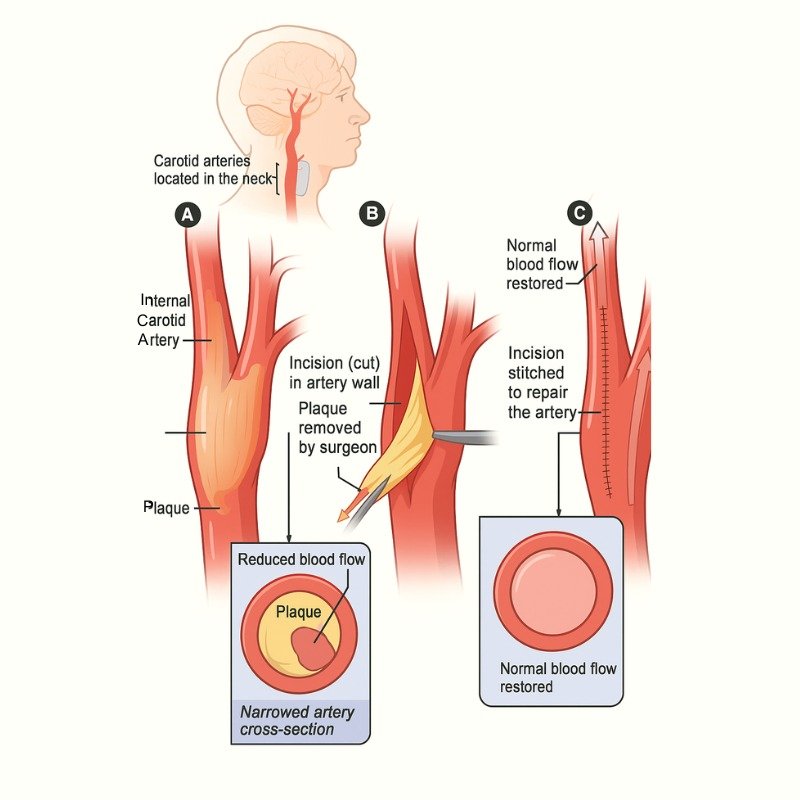 Carotid endarterectomy - plaque removed surgically